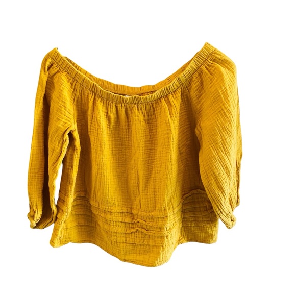 Anthropologie Tops - Evereve Roan + Ryan Yellow off Shoulder Top Mira Pleated Blouse Gold Small